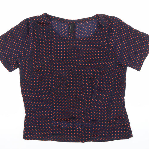 Vero Moda Women Blue Polka Dot Blouse Size S Short Sleeve