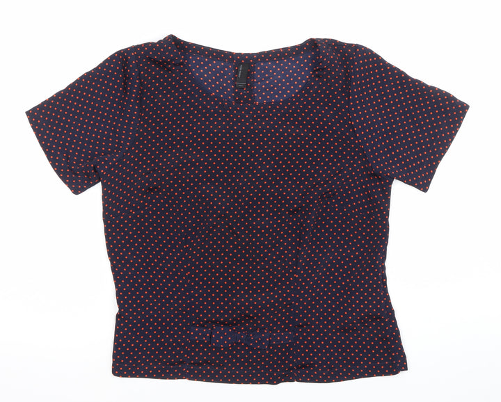 Vero Moda Women Blue Polka Dot Blouse Size S Short Sleeve