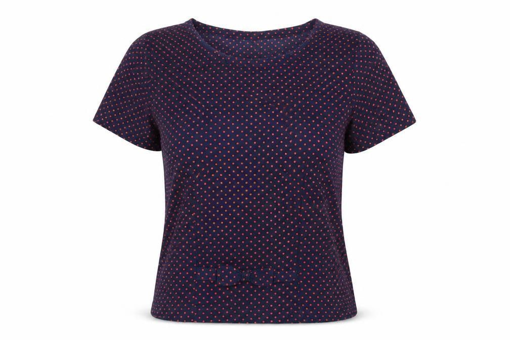 Front view of Vero Moda Women Blue Polka Dot Blouse, size S, Short Sleeve