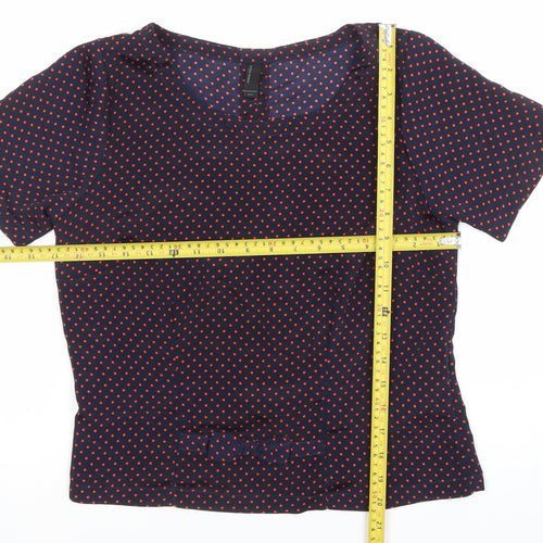 Vero Moda Women Blue Polka Dot Blouse Size S Short Sleeve