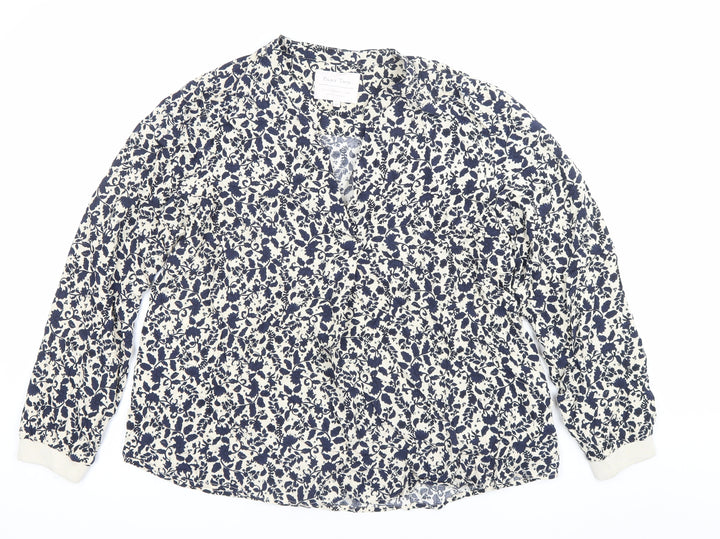 Part Two Womens Blue Floral Viscose Blouse Size 12