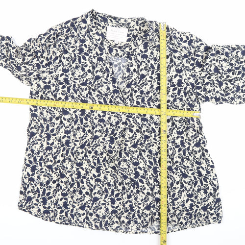 Part Two Womens Blue Floral Viscose Blouse Size 12