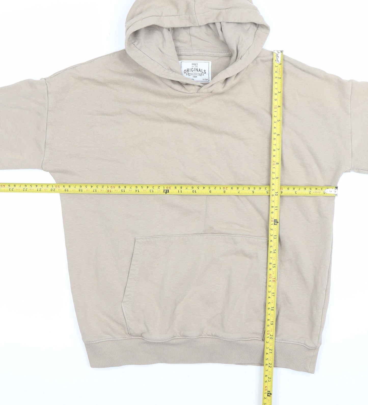 Marks and Spencer Boys Beige Pullover Hoodie 12-13 Years Regular Fit