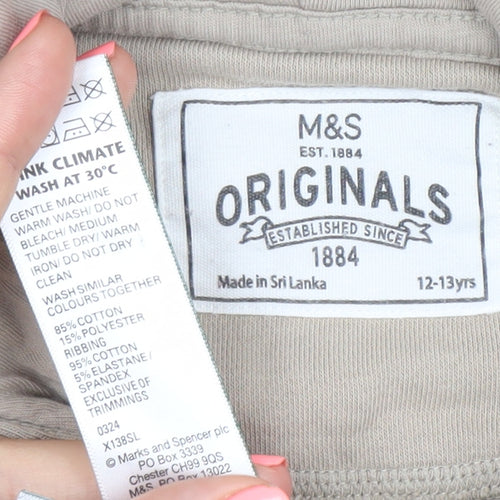 Marks and Spencer Boys Beige Pullover Hoodie 12-13 Years Regular Fit