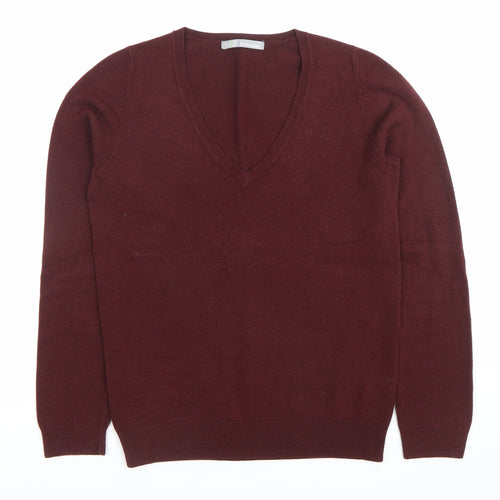 Marks and Spencer Womens Red Size 8 V-Neck Long Sleeve Jumper