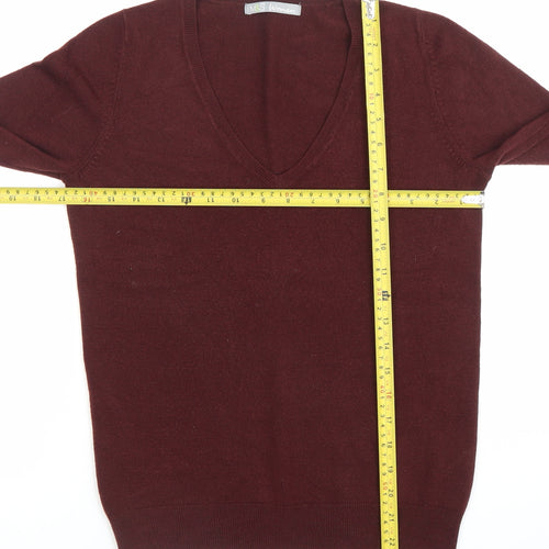 Marks and Spencer Womens Red Size 8 V-Neck Long Sleeve Jumper