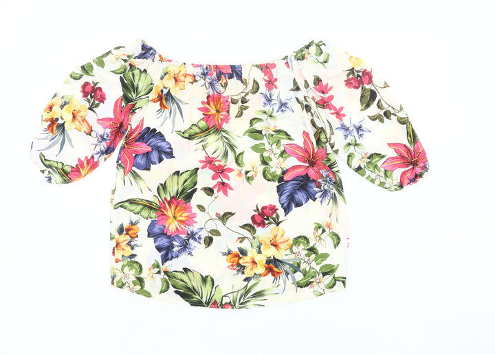 F&F Womens Multicoloured Floral Off Shoulder Tunic Blouse UK 10