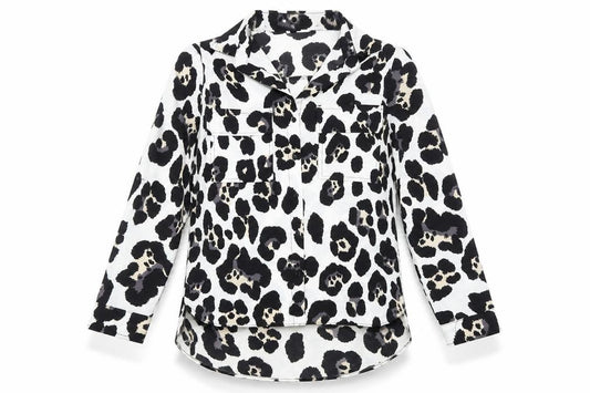 Front view of Voyelles Women’s Multicoloured Leopard Print Button-Up Shirt, size S
