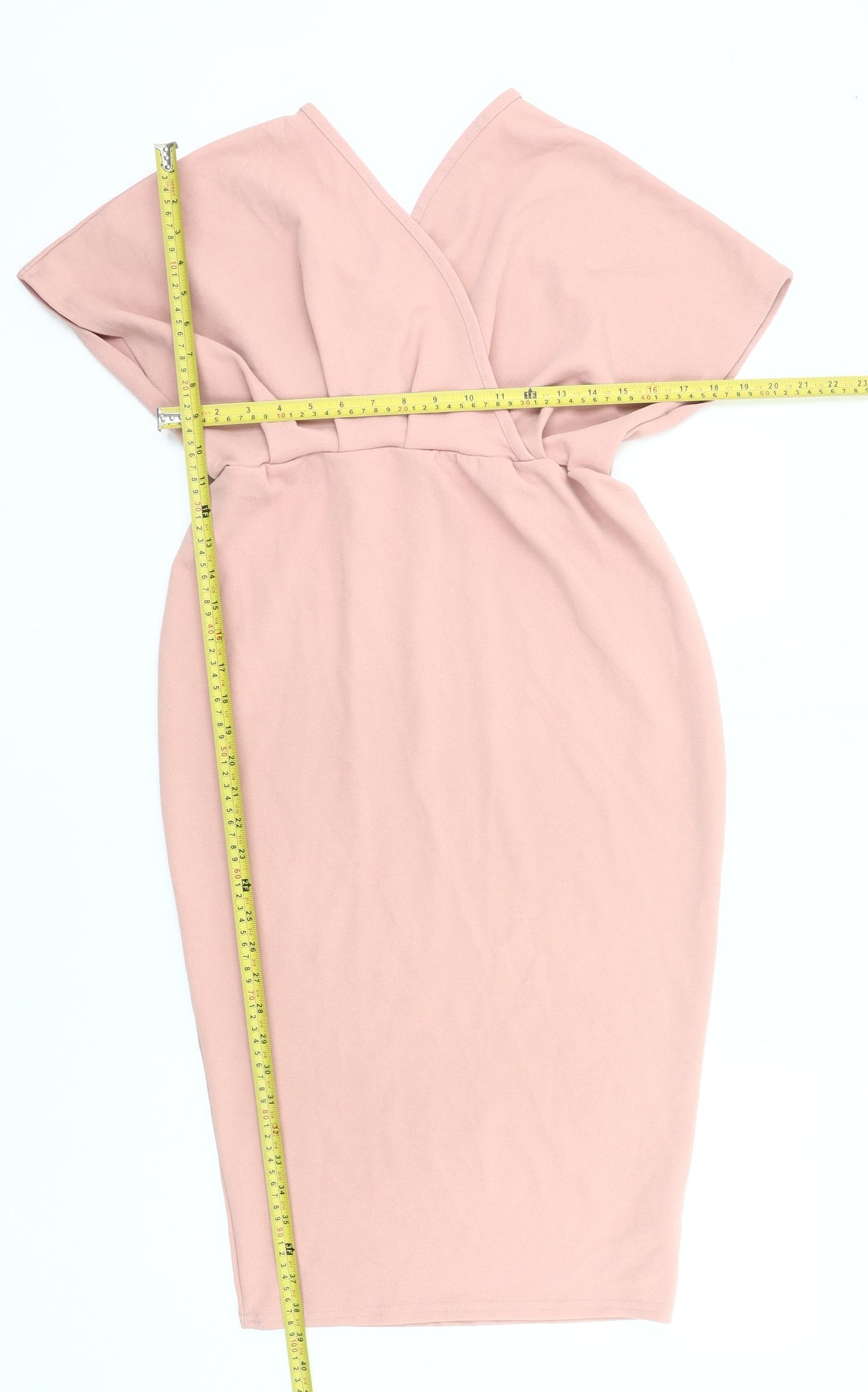 Boohoo Women’s Pink Wrap Dress Size 12 V-Neck Knee Length