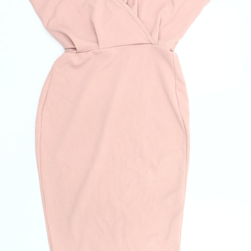 Boohoo Women’s Pink Wrap Dress Size 12 V-Neck Knee Length