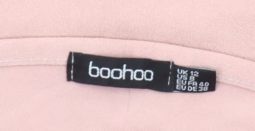 Boohoo Women’s Pink Wrap Dress Size 12 V-Neck Knee Length
