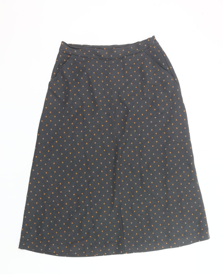 White Stuff Women’s Grey Polka Dot Midi A-Line Skirt Size 10