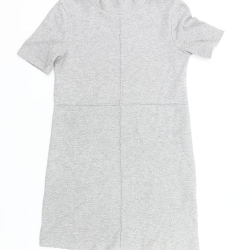 Zara Women’s Grey Knit Shift Dress Size 8 Mock Neck Short Sleeve