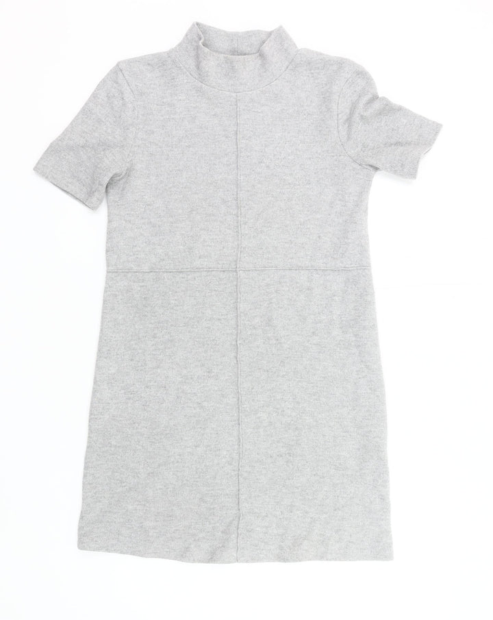 Zara Women’s Grey Knit Shift Dress Size 8 Mock Neck Short Sleeve