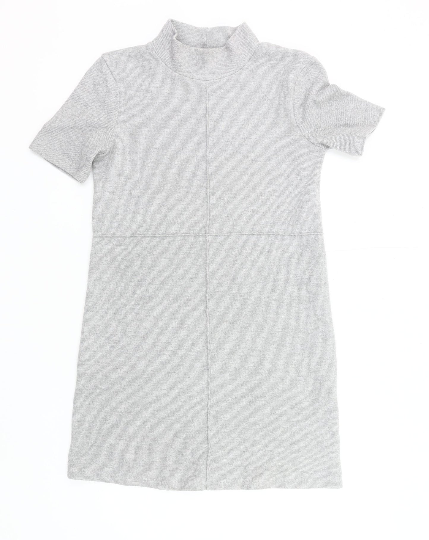 Zara Women’s Grey Knit Shift Dress Size 8 Mock Neck Short Sleeve