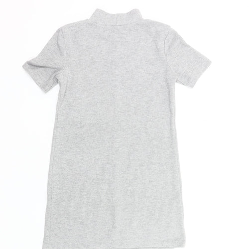 Zara Women’s Grey Knit Shift Dress Size 8 Mock Neck Short Sleeve