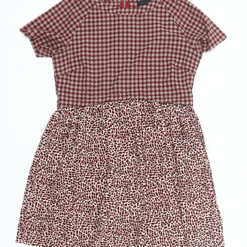 Topshop Women’s Red Skater Dress UK 10 Short Sleeve Retro Print