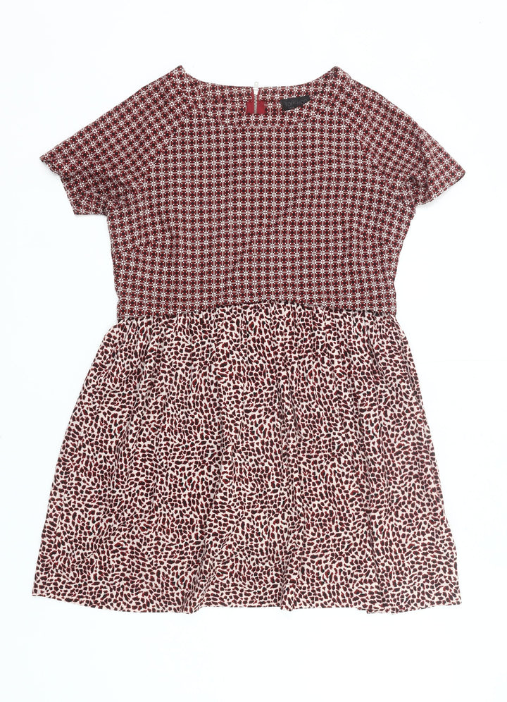 Topshop Women’s Red Skater Dress UK 10 Short Sleeve Retro Print