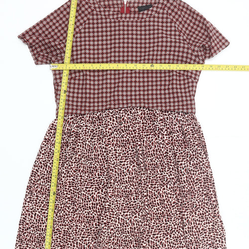 Topshop Women’s Red Skater Dress UK 10 Short Sleeve Retro Print