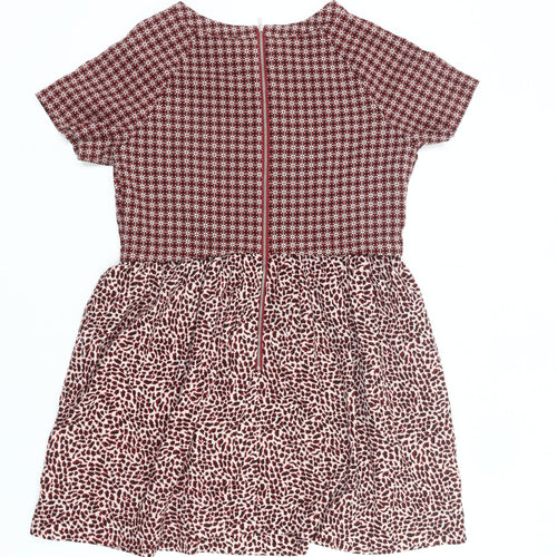 Topshop Women’s Red Skater Dress UK 10 Short Sleeve Retro Print