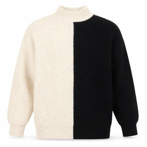 New Look Women’s Beige Black Mock Neck Ribbed Knit Pullover Jumper M