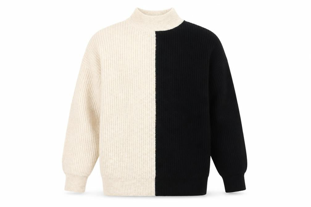 New Look Women’s Beige Black Mock Neck Ribbed Knit Pullover Jumper M