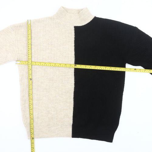 New Look Women’s Beige Black Mock Neck Ribbed Knit Pullover Jumper M