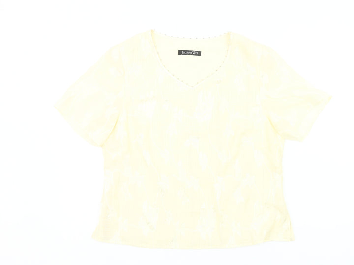 Jacques Vert Women’s Yellow Floral V-Neck Blouse Size 14