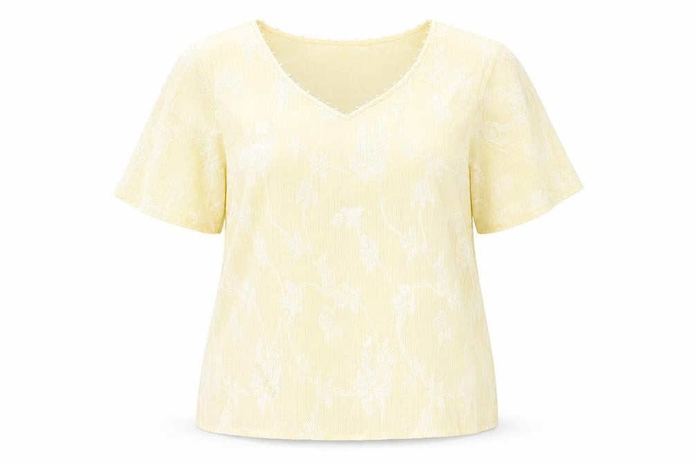Jacques Vert Women’s Yellow Floral V-Neck Blouse Size 14