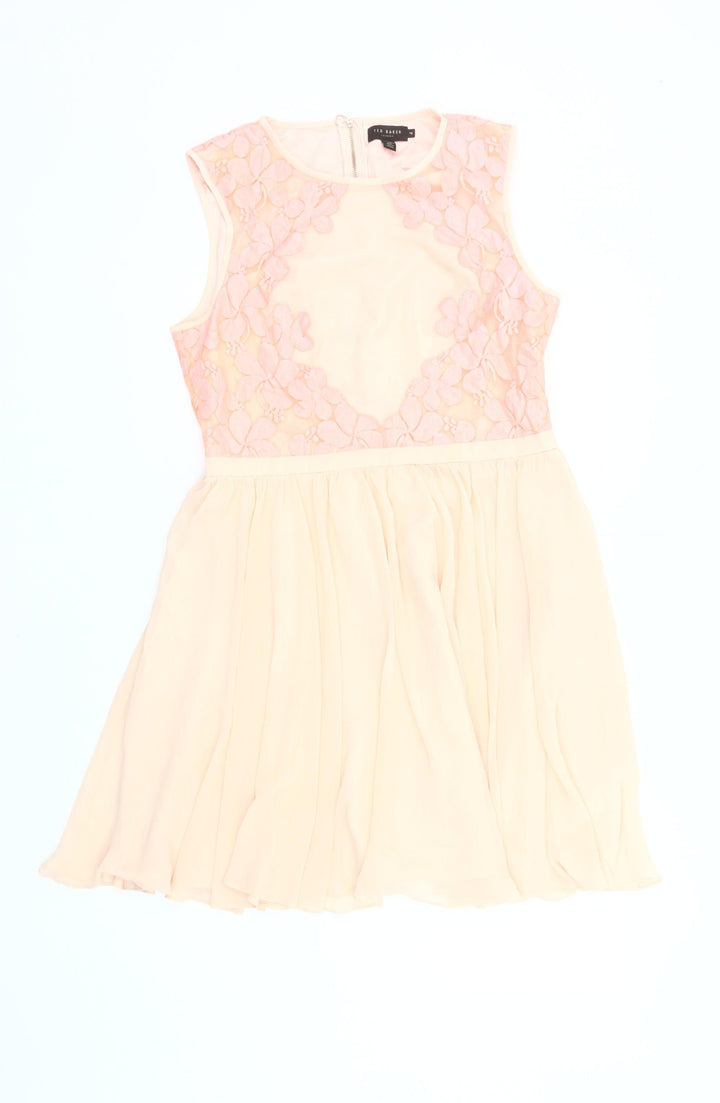 Ted Baker Women’s Beige Floral A-Line Dress Size 14 Sleeveless Party