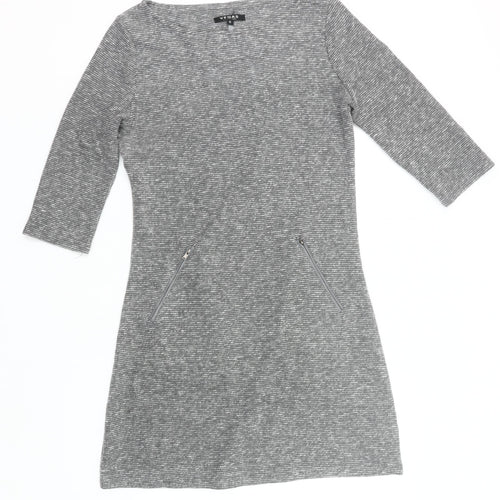Vegas Women Grey Knit Shift Dress Size S 3/4 Sleeve Knee Length