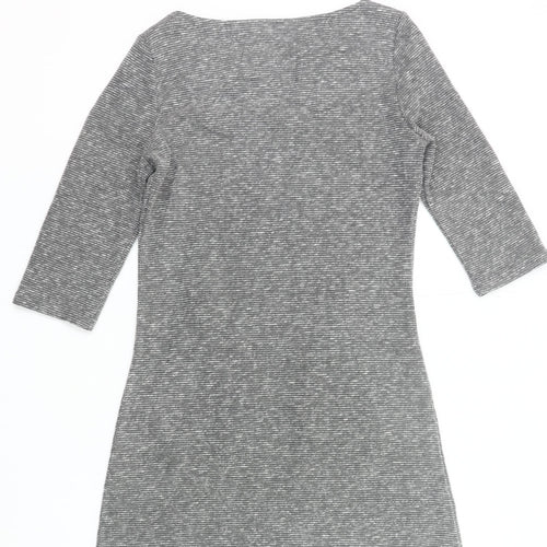 Vegas Women Grey Knit Shift Dress Size S 3/4 Sleeve Knee Length