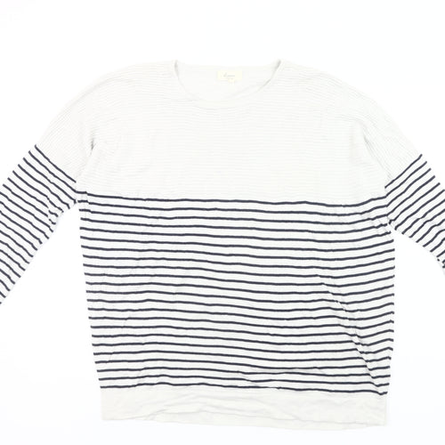 Linea Weekend Womens White Navy Striped Jumper L Crew Neck Knit