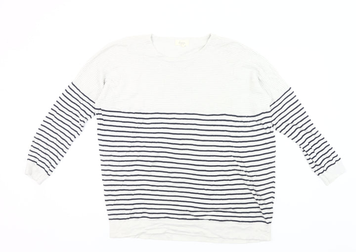 Linea Weekend Womens White Navy Striped Jumper L Crew Neck Knit