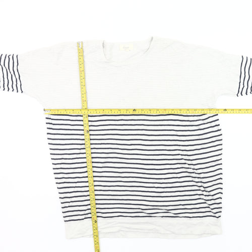 Linea Weekend Womens White Navy Striped Jumper L Crew Neck Knit