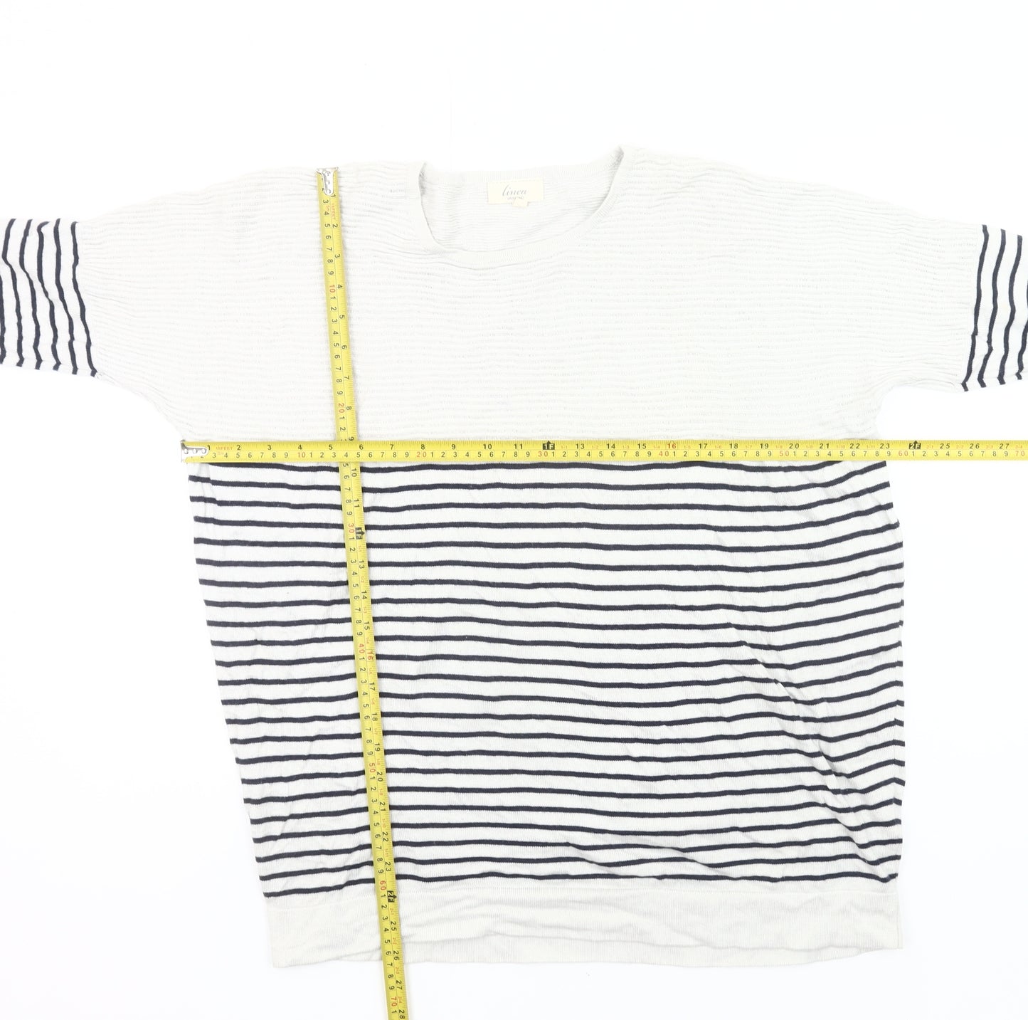 Linea Weekend Womens White Navy Striped Jumper L Crew Neck Knit