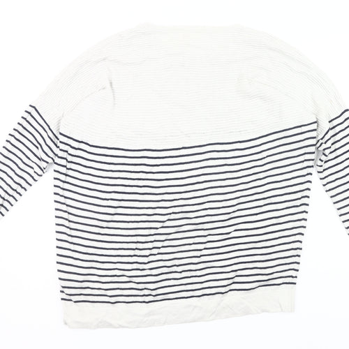 Linea Weekend Womens White Navy Striped Jumper L Crew Neck Knit