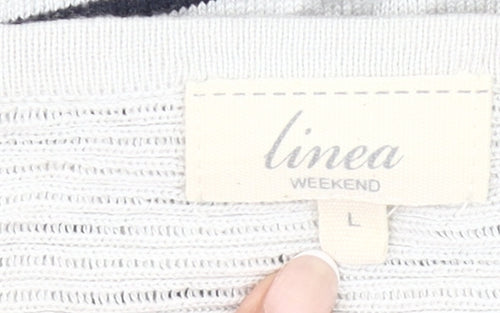 Linea Weekend Womens White Navy Striped Jumper L Crew Neck Knit