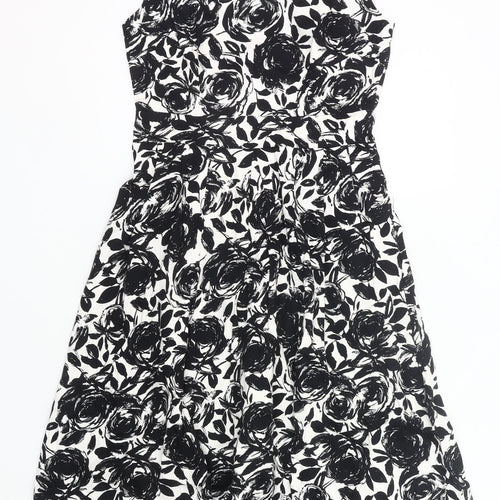 Autonomy Womens Black White Floral Fit & Flare Dress Size 10