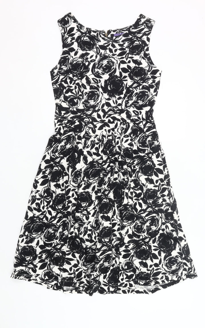 Autonomy Womens Black White Floral Fit & Flare Dress Size 10