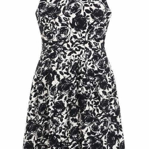 Autonomy Womens Black White Floral Fit & Flare Dress Size 10