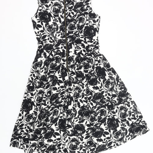Autonomy Womens Black White Floral Fit & Flare Dress Size 10