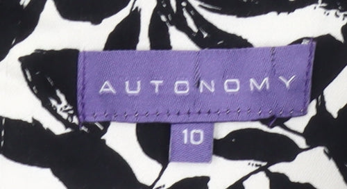 Autonomy Womens Black White Floral Fit & Flare Dress Size 10