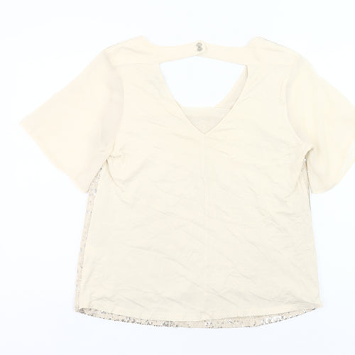 Next Womens Beige Sequin V-Neck Party T-Shirt Size 12