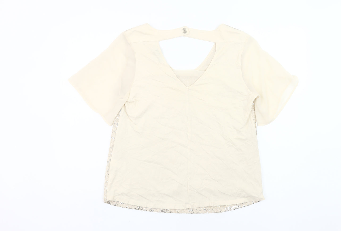 Next Womens Beige Sequin V-Neck Party T-Shirt Size 12
