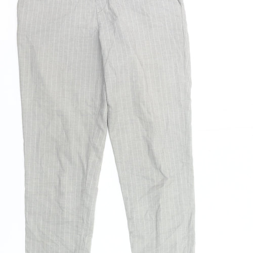 Uniqlo Women Grey Striped Chino Trousers S Workwear Slim Tapered