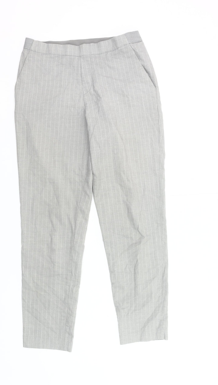 Uniqlo Women Grey Striped Chino Trousers S Workwear Slim Tapered