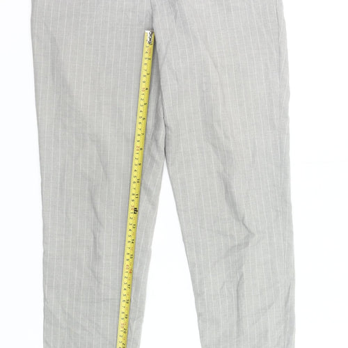 Uniqlo Women Grey Striped Chino Trousers S Workwear Slim Tapered