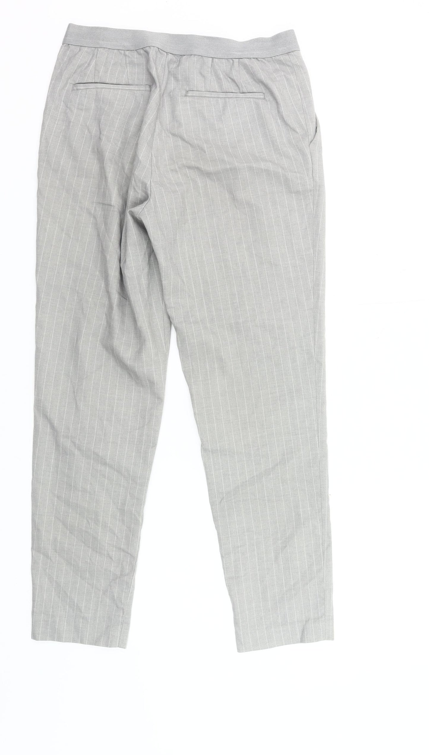 Uniqlo Women Grey Striped Chino Trousers S Workwear Slim Tapered