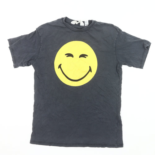 H&M Boys Black Smiley Face Graphic T-Shirt 11-12Y Cotton Casual Tee